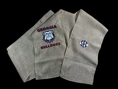University of Georgia (UG) Burlap Chair Sash / Wreath Sash (2 Logos) 49k Stitch
