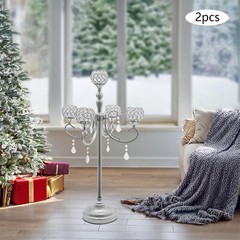 5 Arms Crystal Candelabra Freestanding Candle Holder Centerpiece Silver