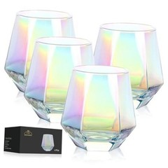 Stemless Wine Glasses Set of 4 Rainbow Diamond Wine Glass, Lead-Free Modern