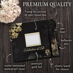 Elegant Black Funeral Guest Book , 10 x 8 Inches 120 Pages for…