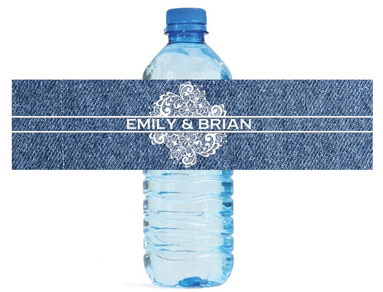 100 Denim with Lace Wedding Water Bottle Labels Engagement Party Special