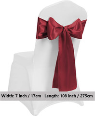 Satin Burgundy Chair Sashes Bows Ties 50 Pack for Party Wedding Universal Ribbon