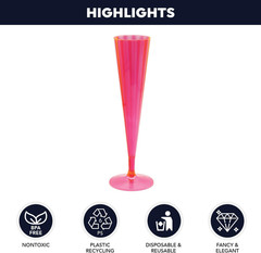 20 Count Hard Plastic Twopiece 5 Oz Champagne Flutes, Neon Pink