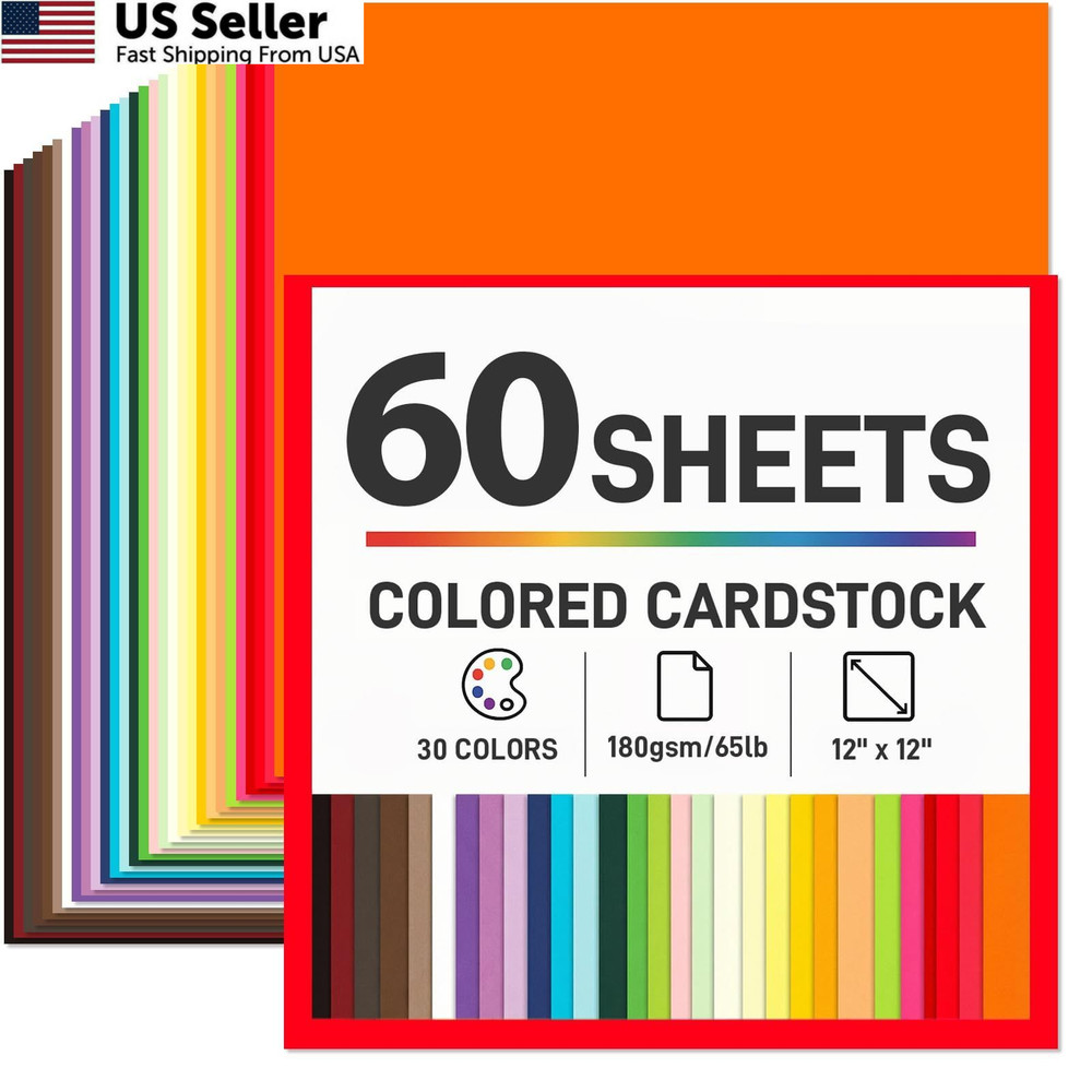 SallyFashion 60 Sheets Colored Cardstock Paper 12×12, Medium, multi