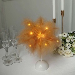 15″ NATURAL Feather DESK LAMP Decorative LED Light Table Centerpiece Party