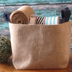 Natural Burlap Storage Black Cotton Lining Basket 9″ x 9″ x 7″ – Lot 1 or 6 bags