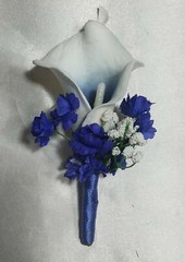Royal Blue White Rose Calla Lily Bridal Wedding Bouquet Accessories