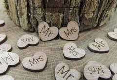 500 Wood Heart Table Confetti Combo Pack Wooden Hearts Mr Mrs Bride Groom Love