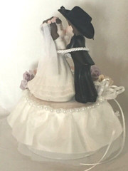 Pastel Roses Western Wedding Cake topper with Cowboy Couple