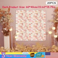 20 Pieces Flower Wall Panel Artificial Floral Backdrop Wall Decoration Backdrop