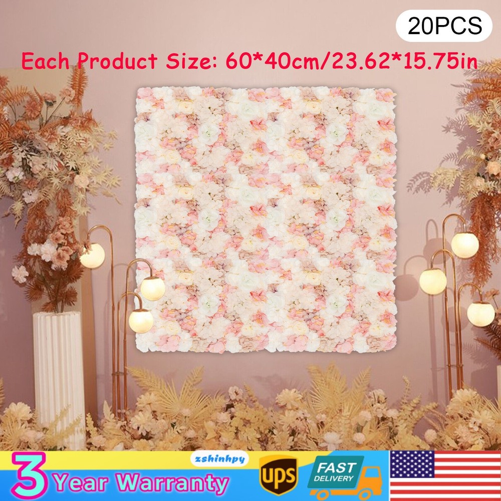 20 Pieces Flower Wall Panel Artificial Floral Backdrop Wall Decoration Backdrop