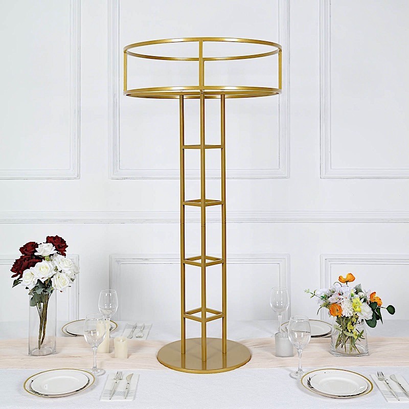 46″ GOLD Metal Round Top FLOWER STAND Pedestal Centerpiece Party Decorations