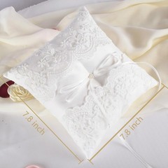 Wedding Ring Pillow, Lace Pearl Ivory Ring Bearer Cushion for Wedding Party |…