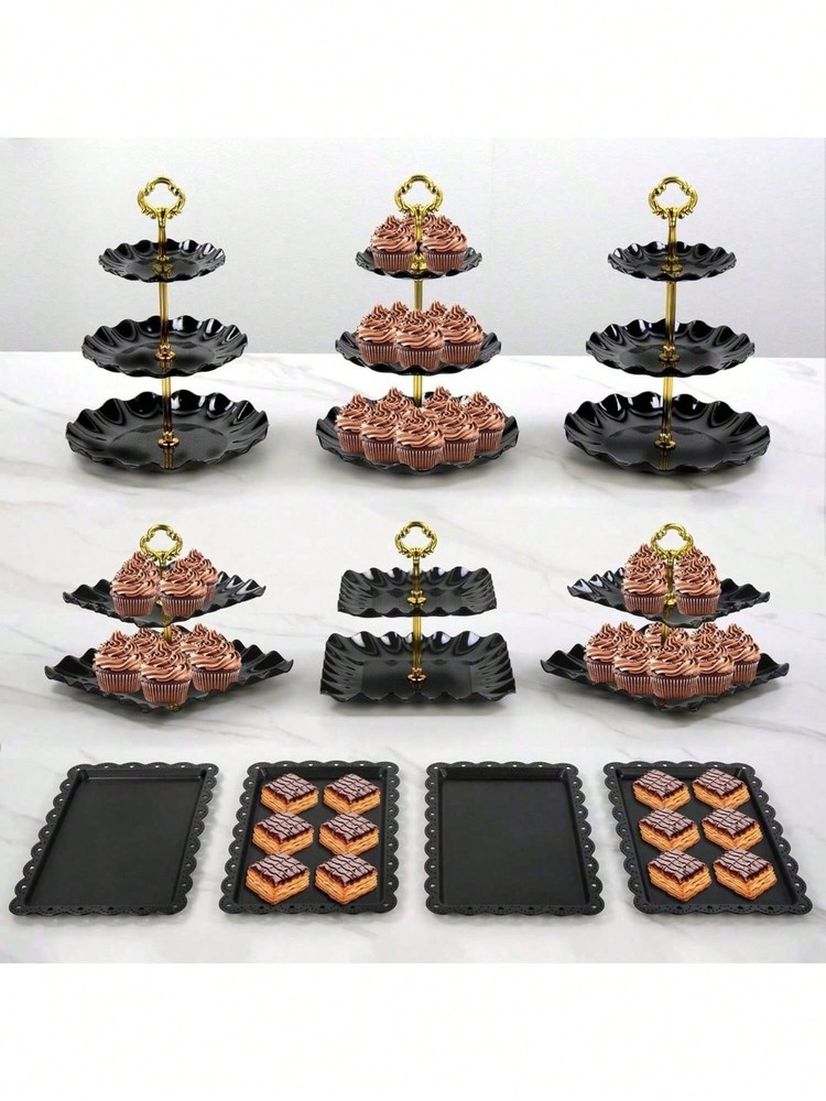 10Pcs Cake Rack Set 3 Double 3 Triple Layered Cupcake Stands 4 Appetizer Trays F