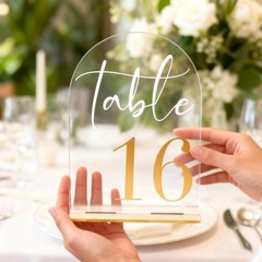 Elegant Clear Arch Table Numbers 1-20 – 5″x7″ Gold Font Centerpiece Set with Sta