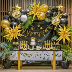 2026 Graduation Decorations Balloons, 140pcs Black Star Latex Black and Gold