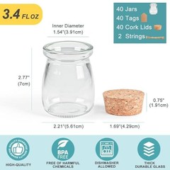 40 Pack Glass Favor Jars with Cork Lid, 3.4 oz Small Glass Bottles for Wedding