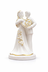 50th Wedding Anniversary Cake Topper Porcelain Couple Gold Heart Decor 5″