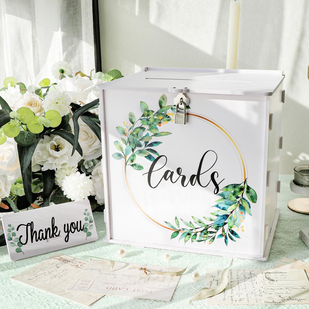 White Wedding Card with Lock & Slot, PVC Gift Card for Wedding Reception, Euc…