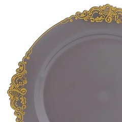 10 TRANSPARENT BLACK GOLD 10″ Round Plastic Salad Dinner PLATES Embossed