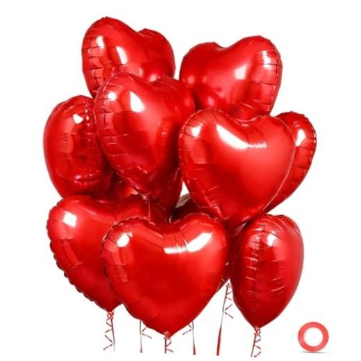 Heart Shaped Foil Balloons – 15 Pack 18 Inch for Valentine’s Day, Birthday, Red