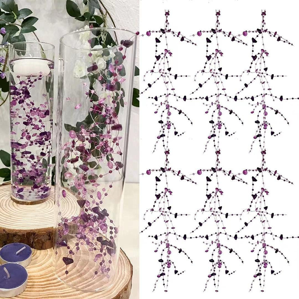 12Pcs Purple Crystal String for Floating Candles Centerpieces Table Decorations,