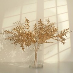 GOLD 2 Metallic 21″ Artificial Fern LEAF Branches Faux Foliage Stems Party Event