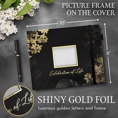 Elegant Black Funeral Guest Book , 10 x 8 Inches 120 Pages for…