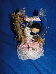 New Western Bride & Groom & Cowboy Hat, Blown Glass Heart Wedding Caketop, #400