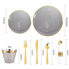 175pcs Black Gold Plastic Plates – Black Black and Gold 175 Pieces (25 Guests)