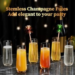 12 Pack Stemless Plastic Champagne Flutes, 9 oz Disposable 12-Pack Clear