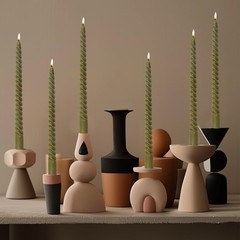 MAITREYA Olive Green Taper Candles Stick Spiral 10 inches, F-Olive green