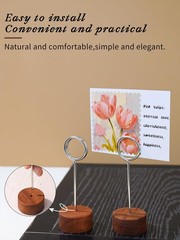 6 Pack Wood Place Card Holders with Metal Clip, 4.3″ Tall Table Silve Circle
