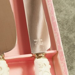 Vintage Sheffield England Bridal Wedding Cake Knife & Server Set Dove Rose