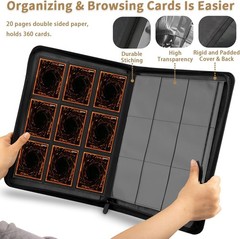 Card Binder 9 Pocket, 3D PU Leather Album with Zipper, 360 Side Loading Pocke…