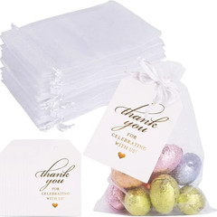 50Pcs White Sheer Organza Bag Jewelry Gift Party Favor Bags with Drawstring for