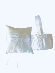 US Crystal Heart Bridal Wedding Flower Girl Basket Ring Bearer Pillow 7.8″ 2 Pcs
