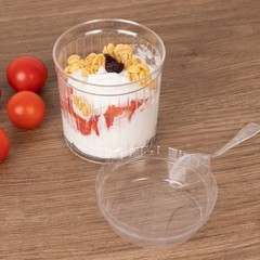 24 Clear Ribbed Plastic Fruit Dessert Cups 5 oz with Lids and Spoons Wedding