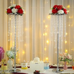41″Tall Silver Flower Stands for Table Centerpieces w/ Crystal Beads – Set of 2