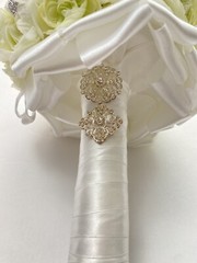 Handmade Wedding Bouquet White Light Green Pearl Artificial Flower Bling Bridal