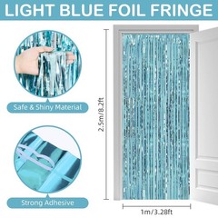 Light Blue Fringe Curtain Party Streamers, 12 Pack 3.3ft x 8.2 ft Foil Curtai…