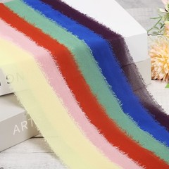 1 Set/4 Rolls 1.5 In x 5 Yard Handmade Fringe Silk Chiffon Ribbon, Multicolor