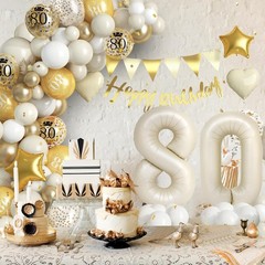 80th Birthday Decorations Sand White Gold,80th Balloon Arch Garland Kit With …