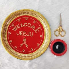 Handcrafted Plate,Welcome Jiju,Bhabhi Thali,Ribbon Cutting Plate,Welcome Plate