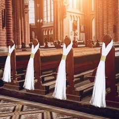 FEXICHUJI Large White Pew Bows Tulle Wedding Aisle Chair Gold Wrap
