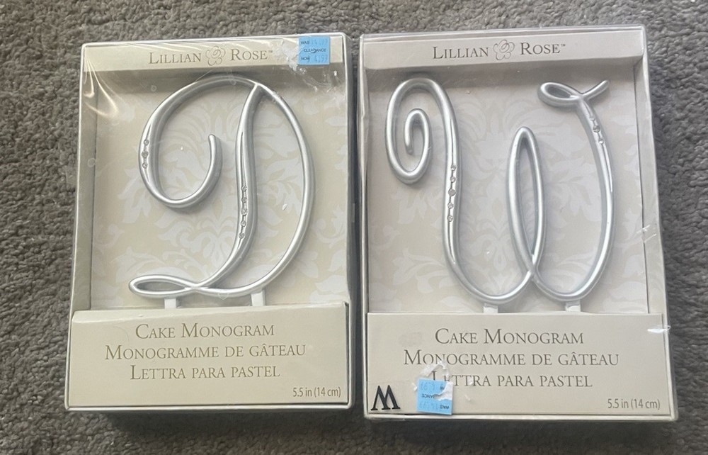 LILLIAN ROSE CAKE MONOGRAM LETTERS-D/W WEDDING CAKE TOPPER’ NEW-FREE SHIP
