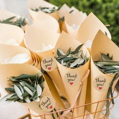 30Pcs Dried Flower Confetti Cone with Rose Petal & Sticker Light Yellow/Pink