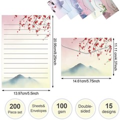 Geyee 200 Pieces Watercolor Stationary Paper and Envelopes Include 100 berry