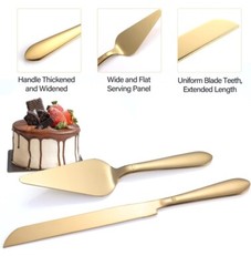 Elegant Wedding Cake Cutting Set Gold Knife Server Rounded Edges Pie Cutter Food