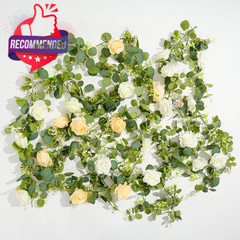 2pcs 13ft Artificial Eucalyptus Garland With Flowers, Artificial Rose Garland